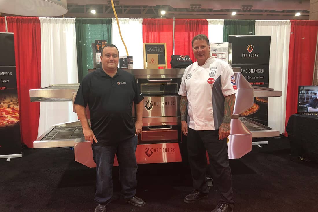 Pizza chef Glenn Cybolsky with Hot Rocks corporate chef Fabrizio Iocco