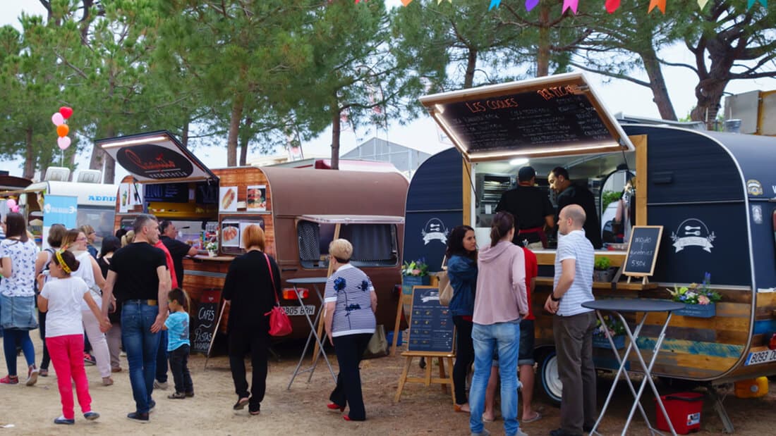 Food trucks in a catered event